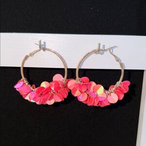Gold Hoop Earrings with Pink Accents